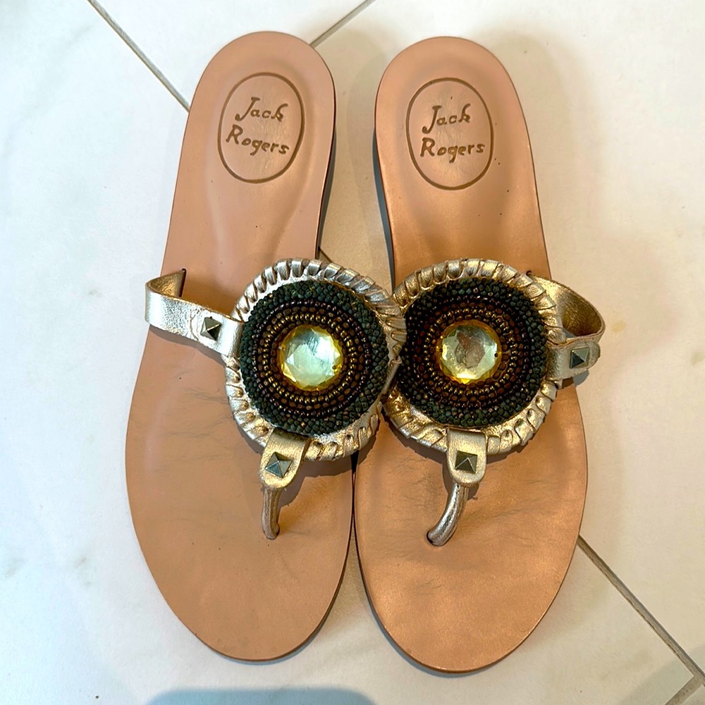 EUC Jack Rogers Gisele Sandal Embellished Gold 8